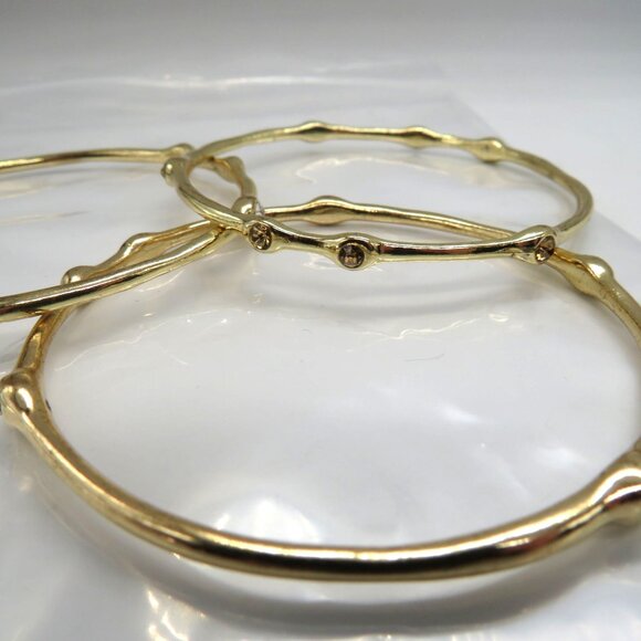 Set 3 Bracelets Bangle Stack Gold Tone Clear Yellow Rhinestone Dainty Elegant - Picture 11 of 12